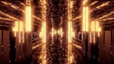 未来主义科幻飞机库隧道走廊与砖块纹理和玻璃窗户三维插图运动背景直播